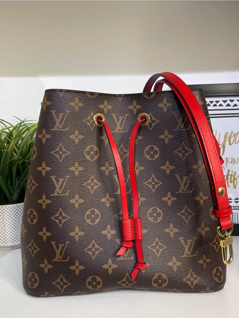 Louis Vuitton Brown Monogram Canvas NeoNoe with Red Trim